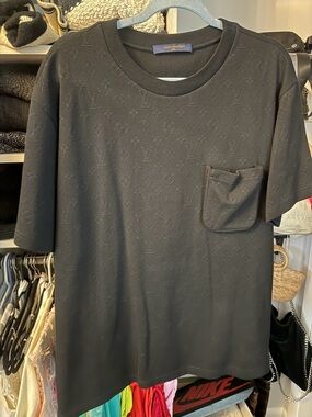 Louis Vuitton Black Monogram Pocket Tee - Subtle Logo Texture